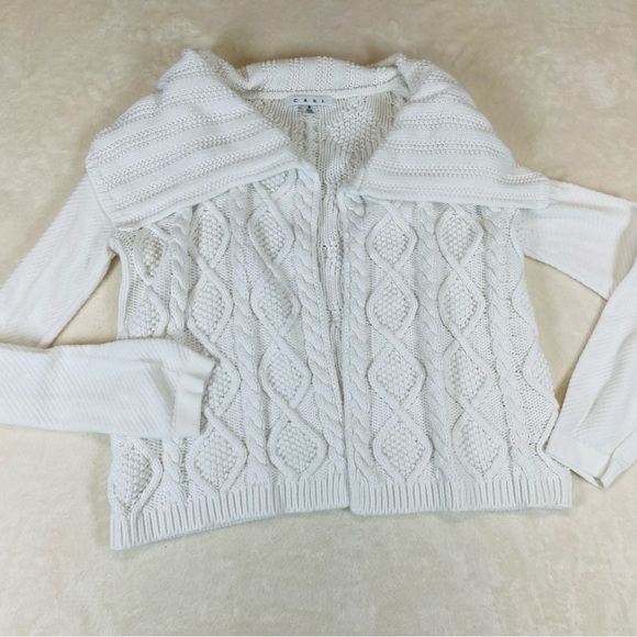 Cabi open front sweater cardigan cable knit white style #193 women’s Small - Picture 8 of 11
